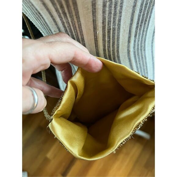 Gold satin beaded evening bag cross body purse - Picture 4 of 9